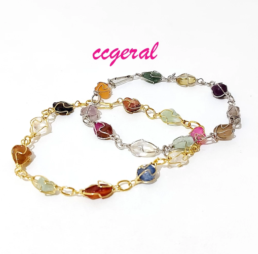 Pulseira Pedras Naturais Coloridos Delicada