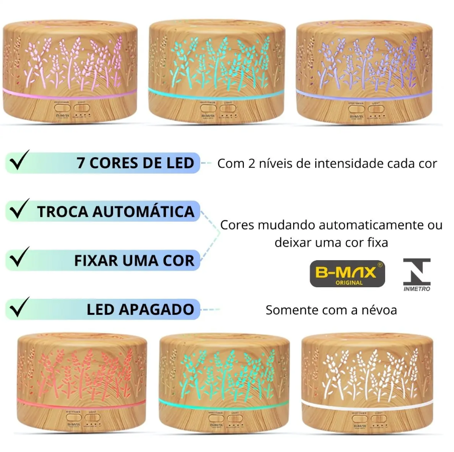 Difusor Óleo Essencial 700ml Ultrassônico Controle Remoto
