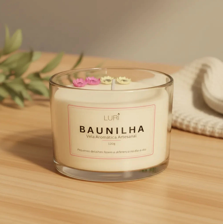 Vela Aromática Baunilha 120g Aroma Intenso Relaxante LURI