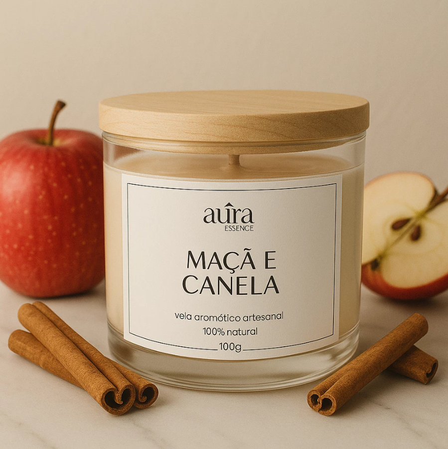 Vela aromática artesanal maçã e canela