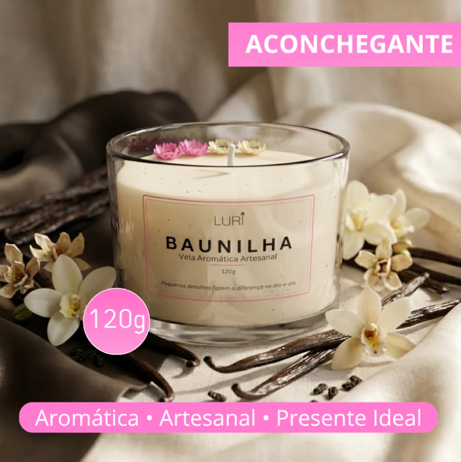 Vela Aromática Baunilha 120g Aroma Intenso Relaxante LURI