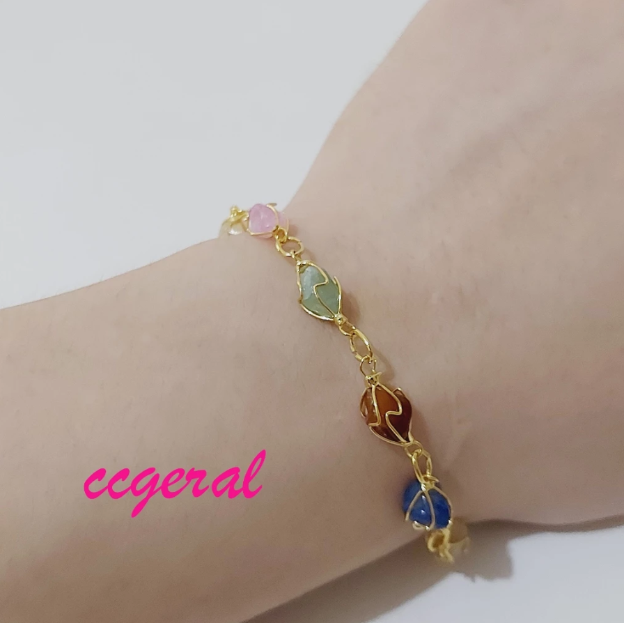 Pulseira Pedras Naturais Coloridos Delicada
