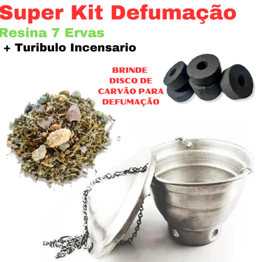 Kit Defumação Turíbulo + Sete Ervas + Disco Carvão