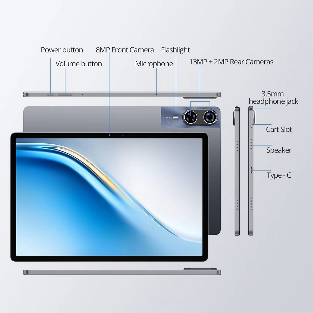 SVITOO Android 15 Tablet 13 Inch MediaTek G99 32GB RAM 256GB ROM 10000mAh Battery SIM 4G LTE WiFi 5 GPS Widevine L1 With Case