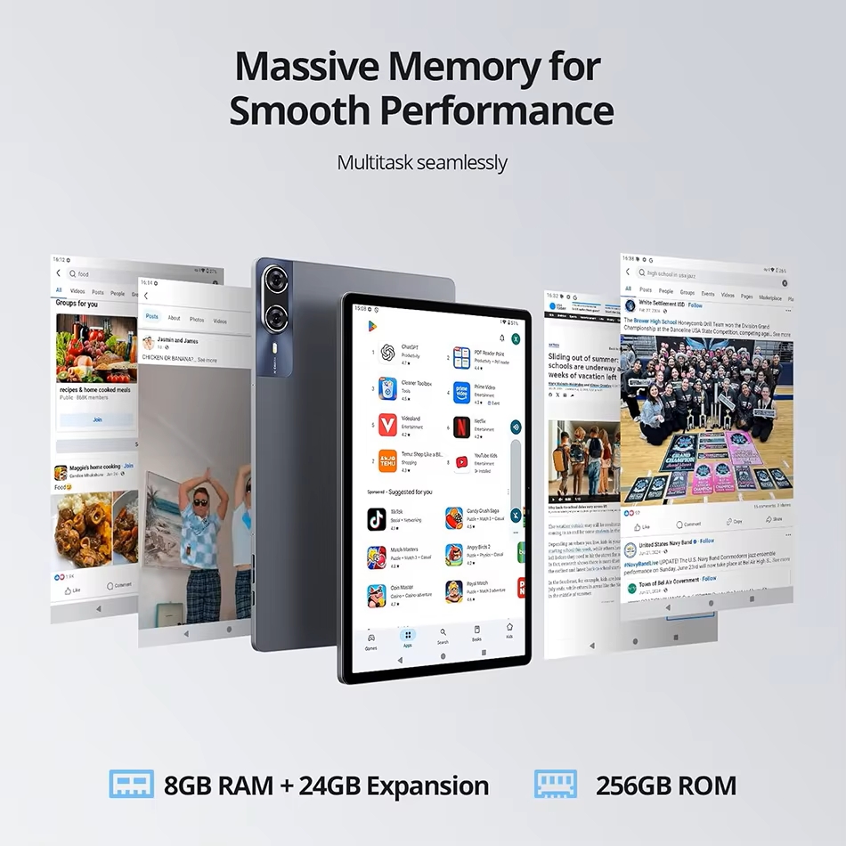 SVITOO Android 15 Tablet 13 Inch MediaTek G99 32GB RAM 256GB ROM 10000mAh Battery SIM 4G LTE WiFi 5 GPS Widevine L1 With Case