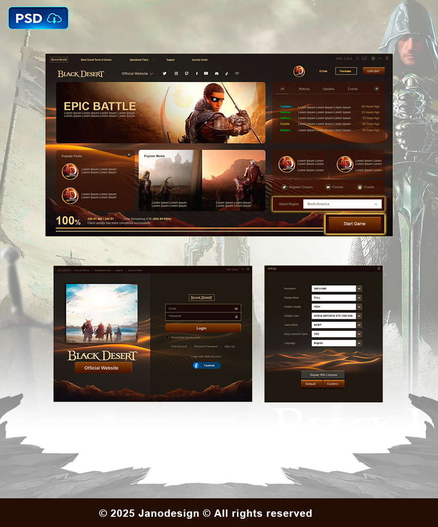 Black Desert Game UI Template PSD