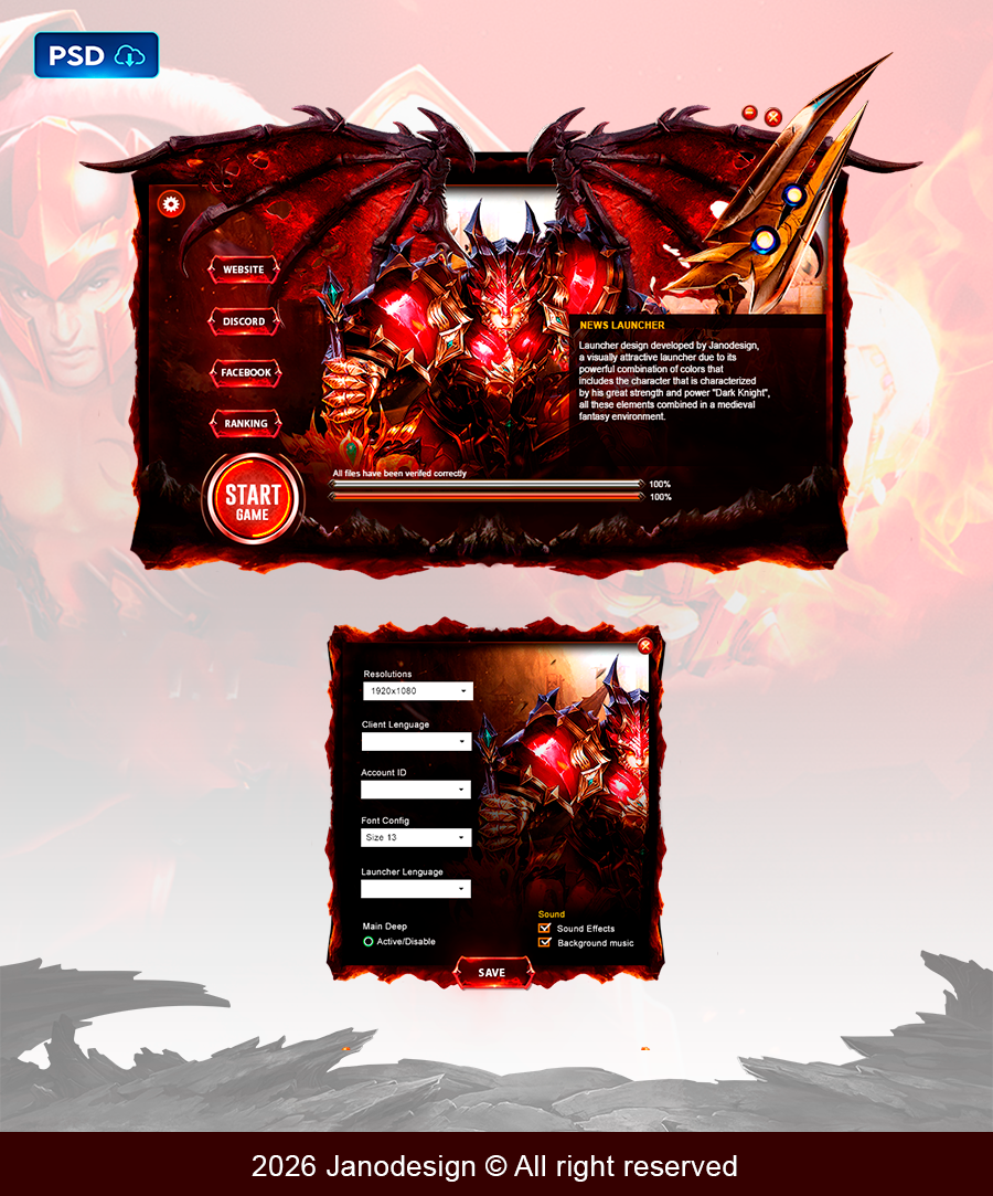 Aggressive Red Launcher UI PSD Template