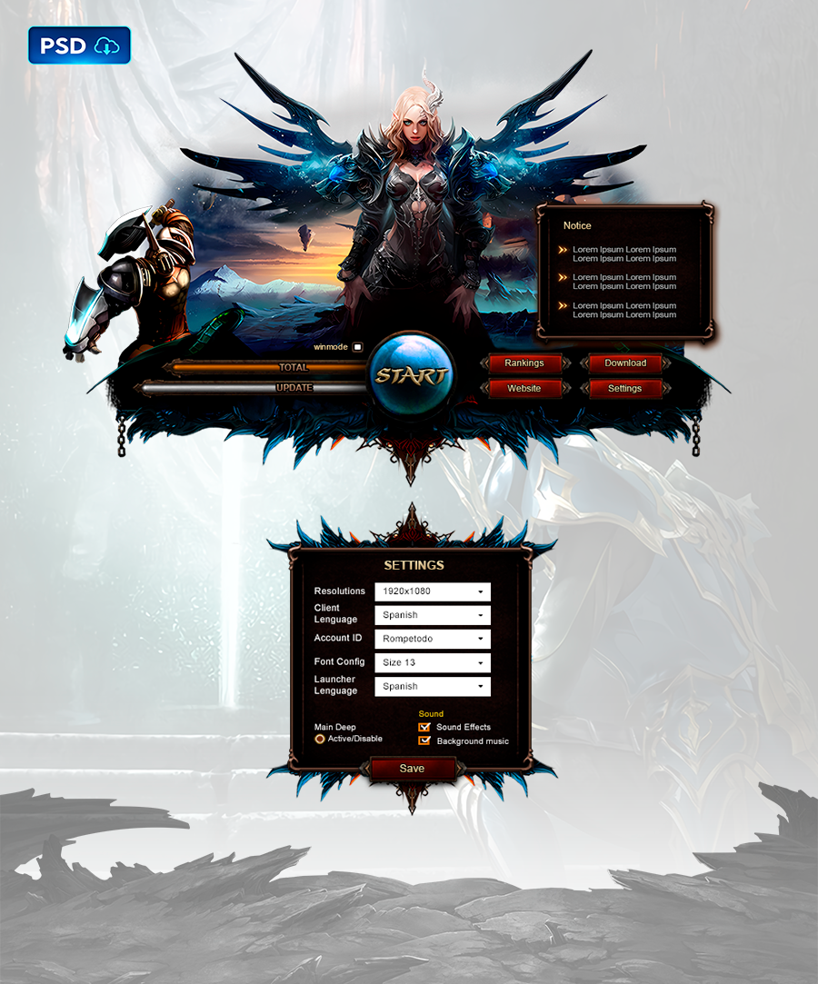 Summoner Epic Launcher UI PSD Template