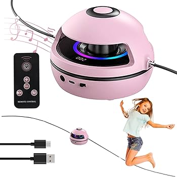 Pink Smart Electric Jump Rope Machine with Bluetooth Music, Remote Control & LED Lights
