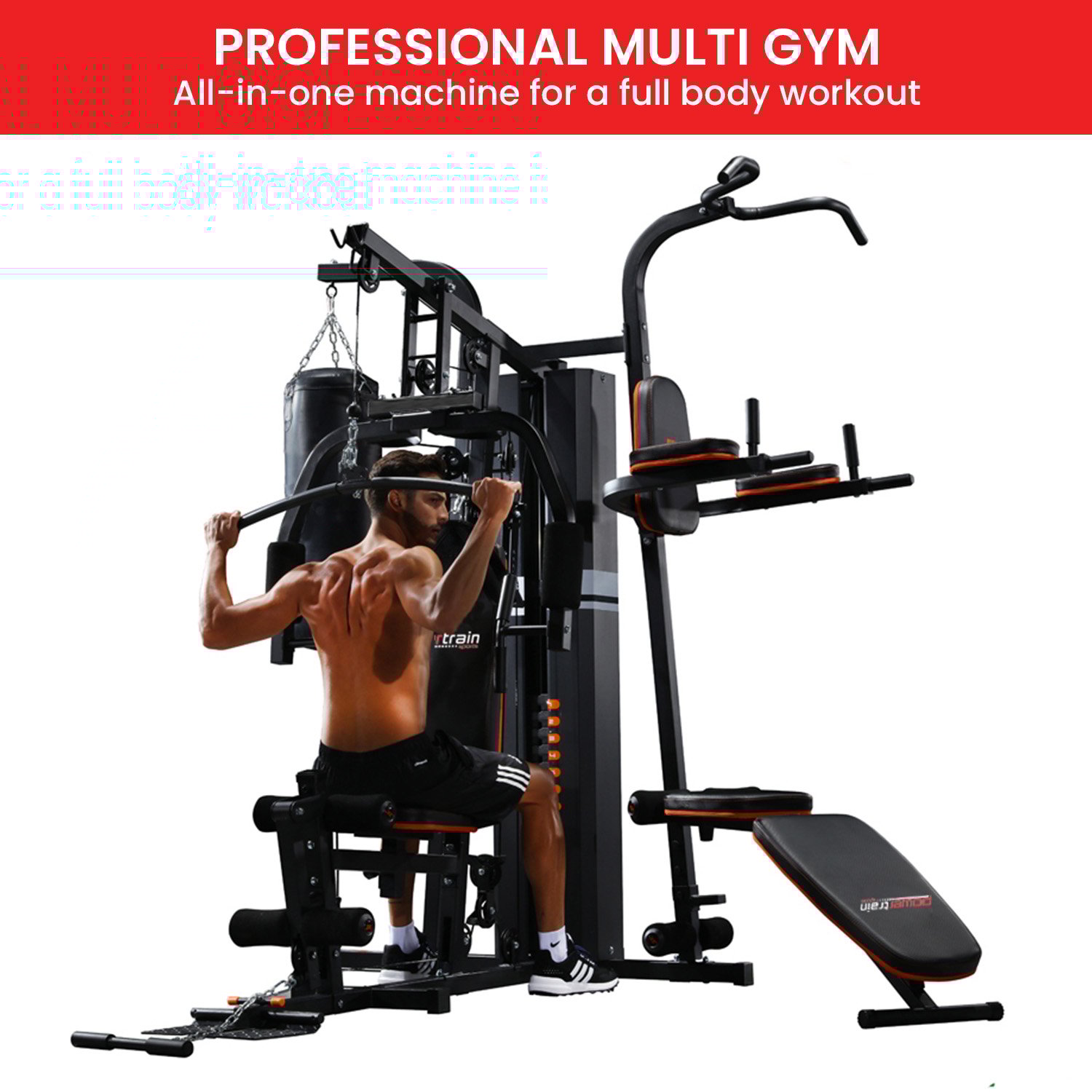 Powertrain Multi Station Home Gym 150lbs Weights Punching Bag 