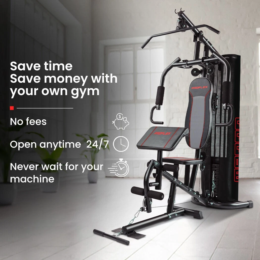 PROFLEX Multi-Station Compact Home Gym Set, 150lbs Weight Plates- M8000 