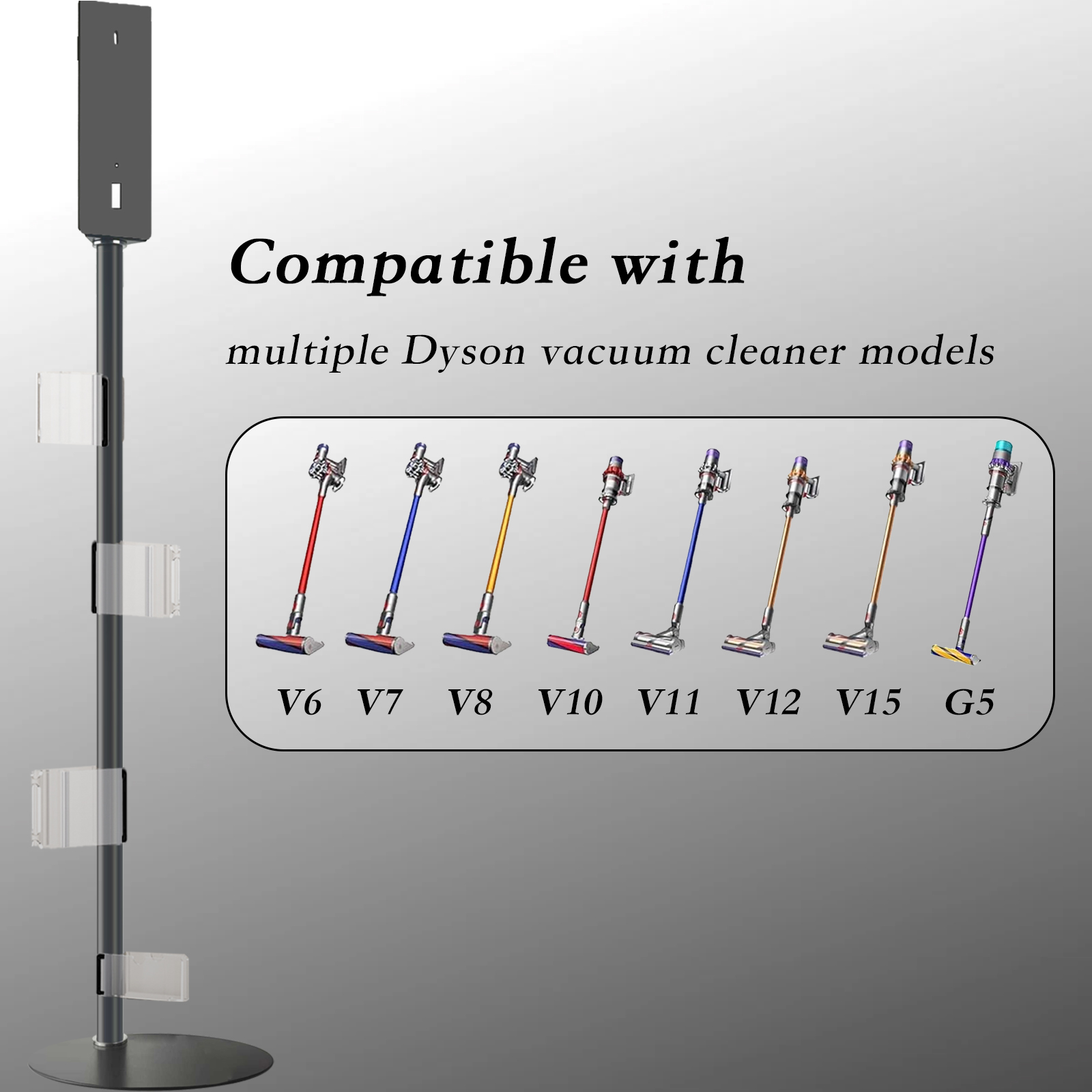 Lasvea Height-Adjustment Vacuum Stand for V7/V8/V9/V10/V11/V12/V15/Gen5,Pure Metal Storage Holder with 4 Secure Clips &Max 9 Accessories