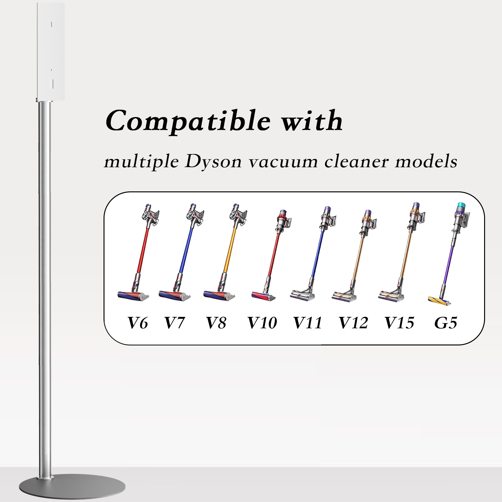 Lasvea Height-Adjustable Vacuum Stand for Dyson V7 V8 V9 V10 V11 V15 Gen5,Stainless Steel Holder with 4 Clips & 9 Accessory Storage,Tool-Free Assembly