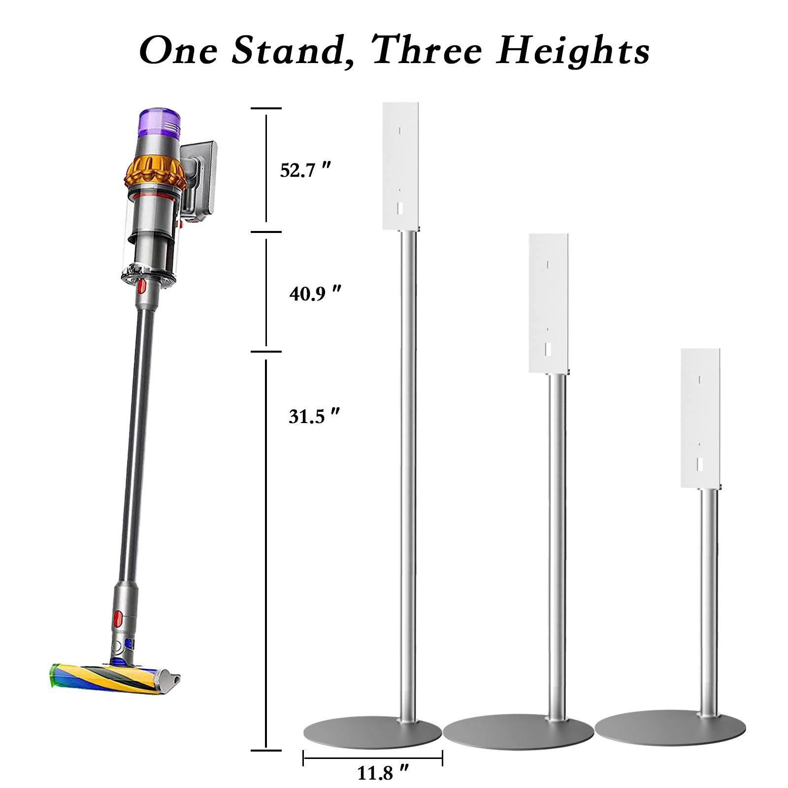 Lasvea Height-Adjustable Vacuum Stand for Dyson V7 V8 V9 V10 V11 V15 Gen5,Stainless Steel Holder with 4 Clips & 9 Accessory Storage,Tool-Free Assembly