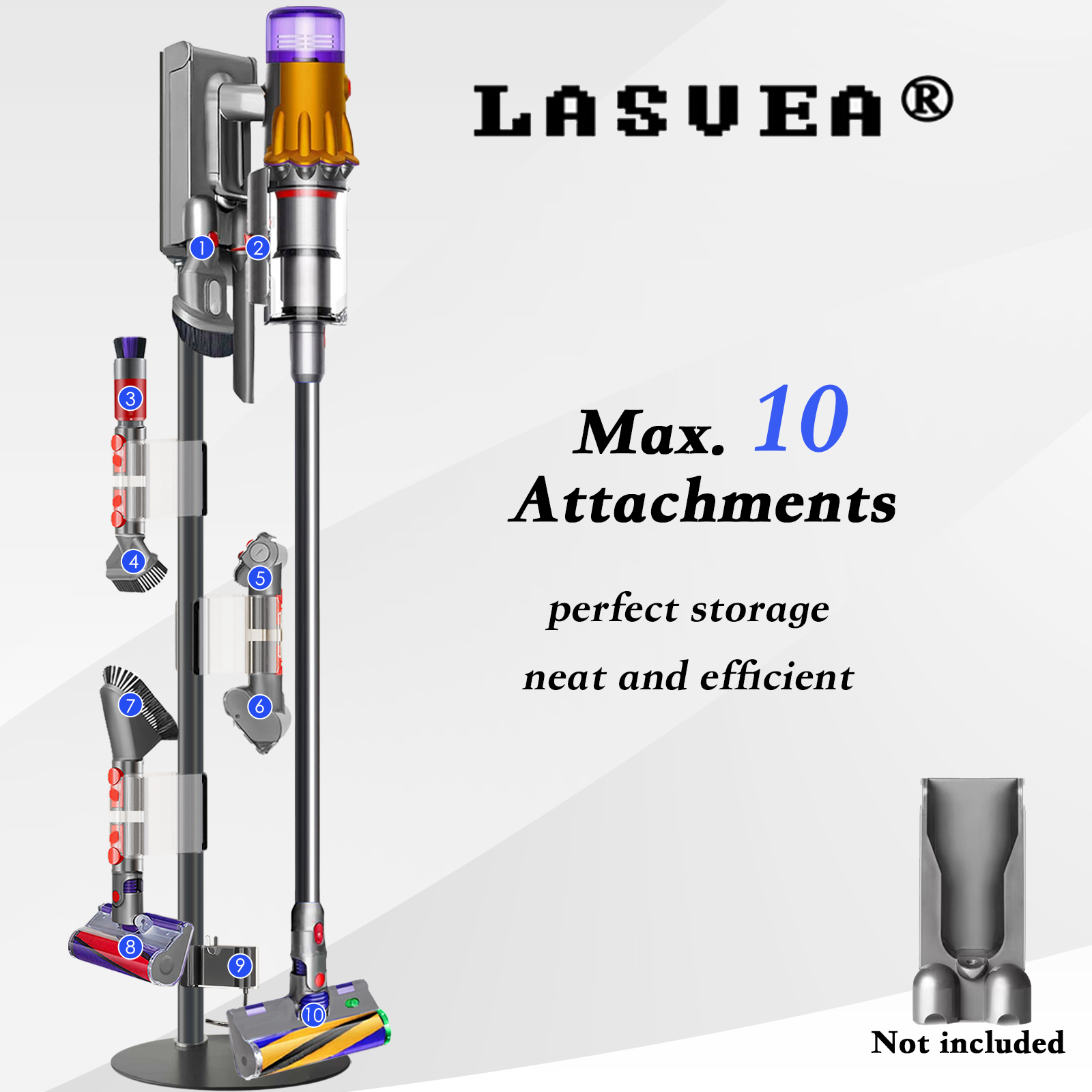 Lasvea Height-Adjustment Vacuum Stand for V7/V8/V9/V10/V11/V12/V15/Gen5,Pure Metal Storage Holder with 4 Secure Clips &Max 9 Accessories