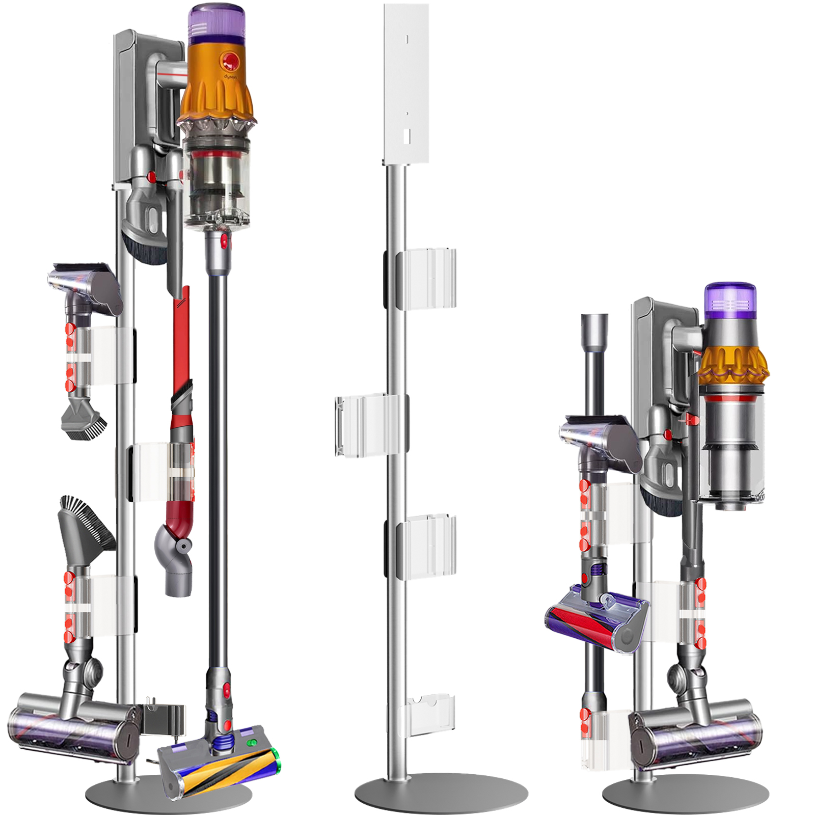 Lasvea Height-Adjustable Vacuum Stand for Dyson V7 V8 V9 V10 V11 V15 Gen5,Stainless Steel Holder with 4 Clips & 9 Accessory Storage,Tool-Free Assembly