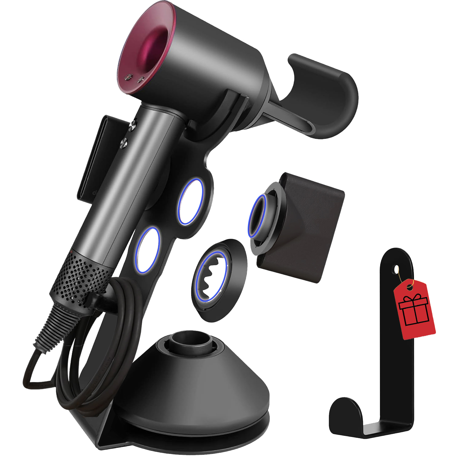 Lasvea Hair Dryer Holder for Dyson Supersonic,Pure Cast Iron Magnetic Stand Holder with Power Plug Cable Organizer(Suit for Laifen)