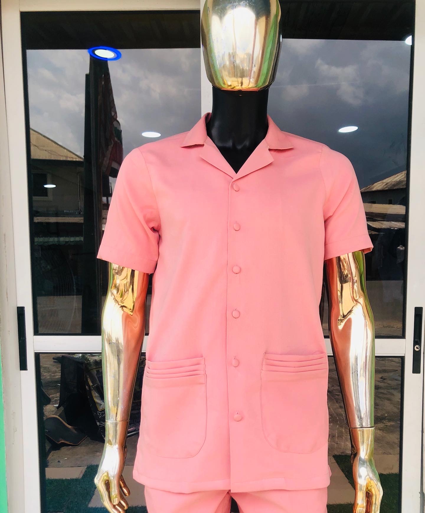Men's Pink Short Sleeve Casual Set