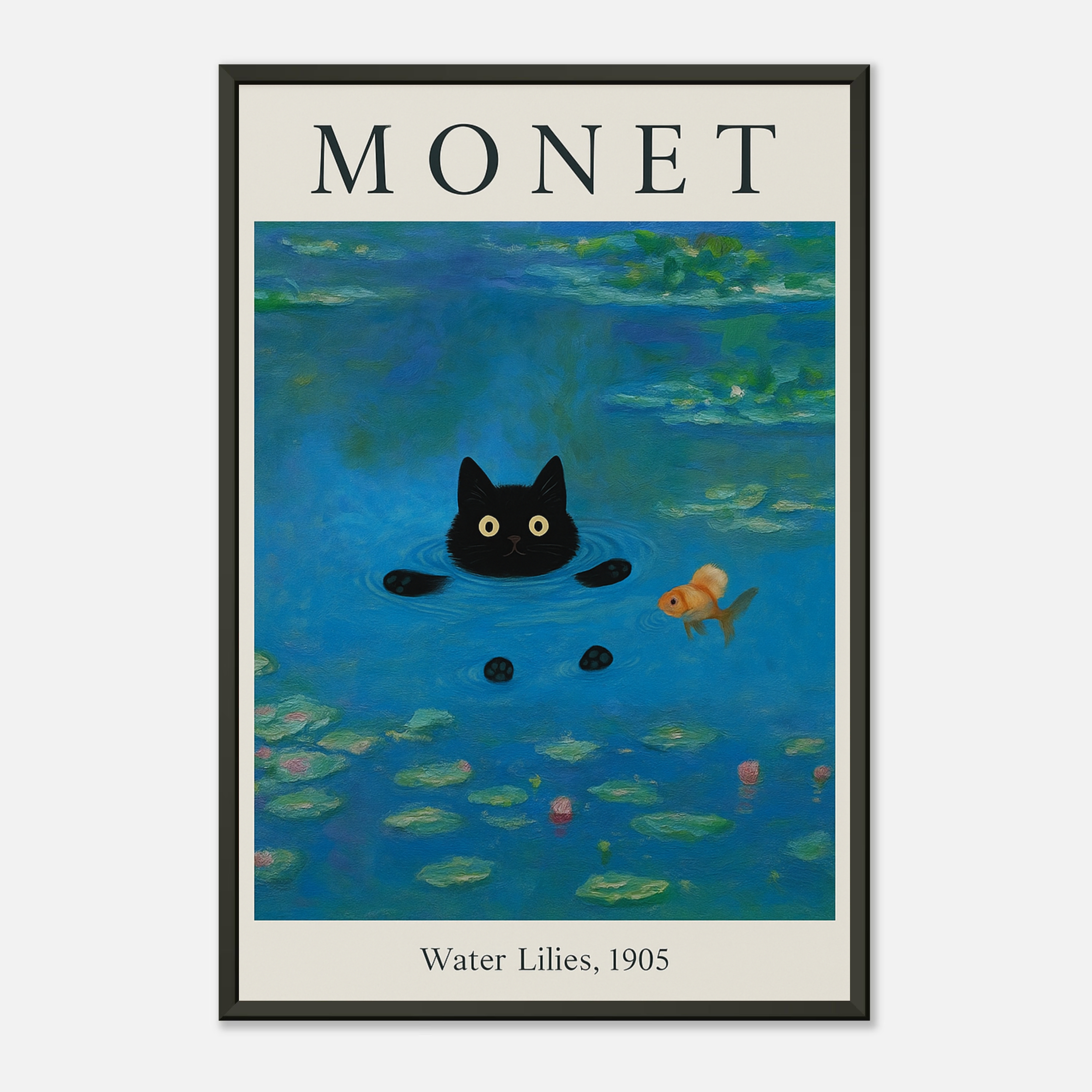 Affiche Chat Noir sur Nénuphars - Style Monet