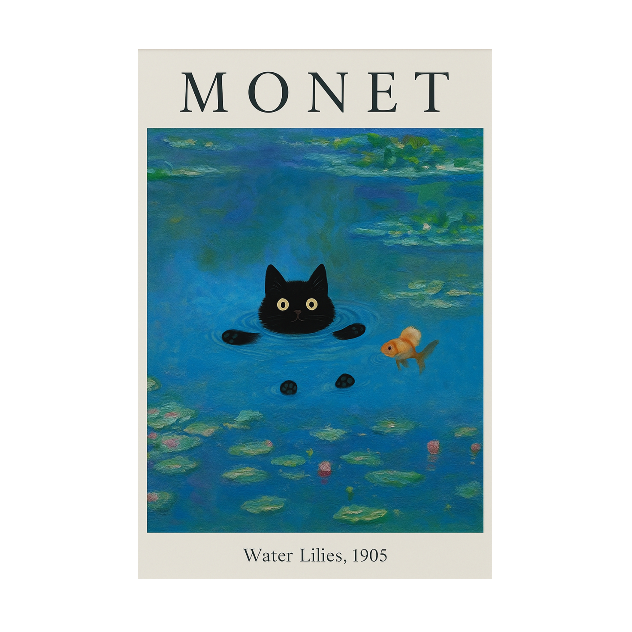 Affiche Chat Noir sur Nénuphars - Style Monet