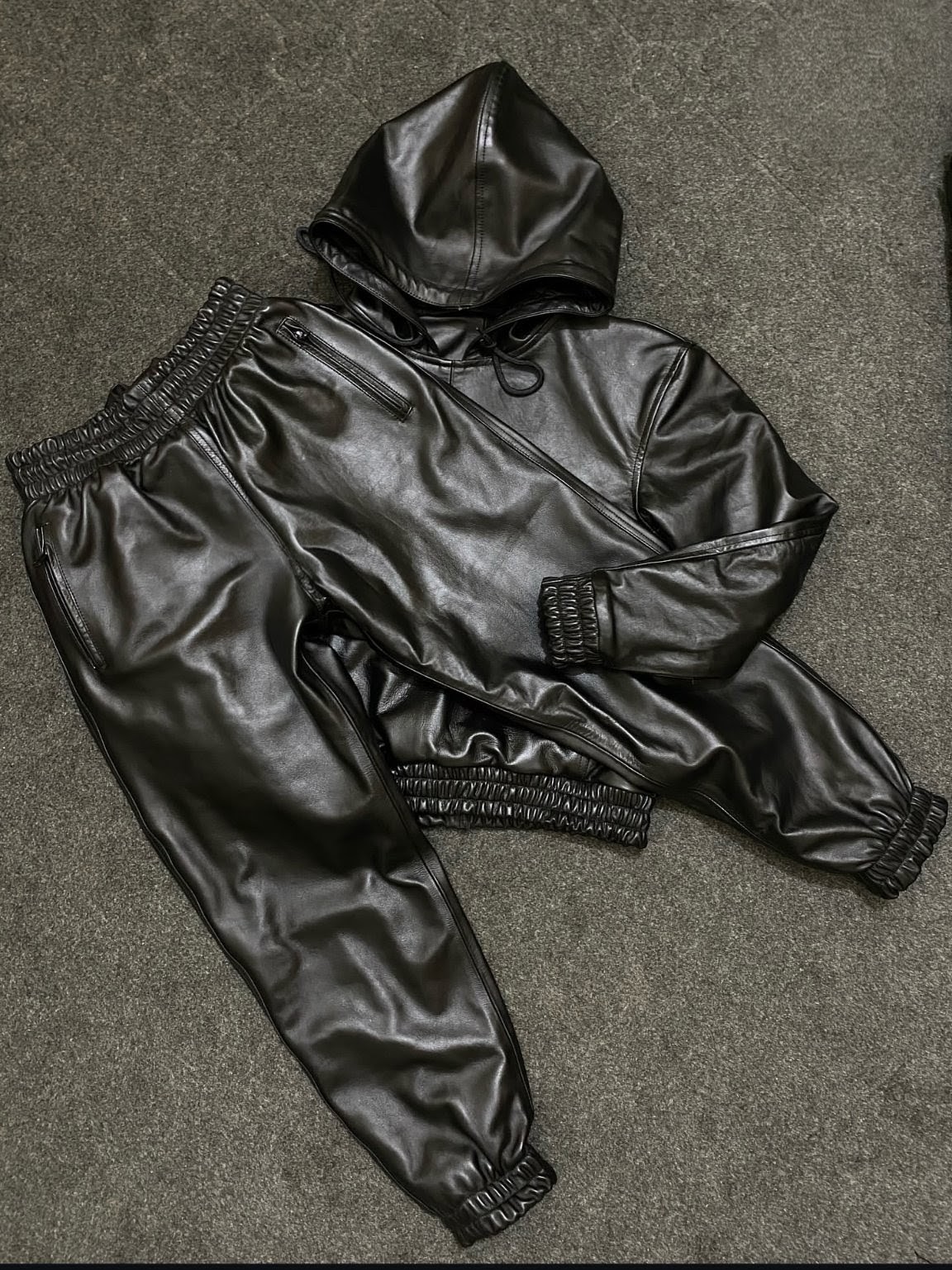 Black Faux Leather Tracksuit