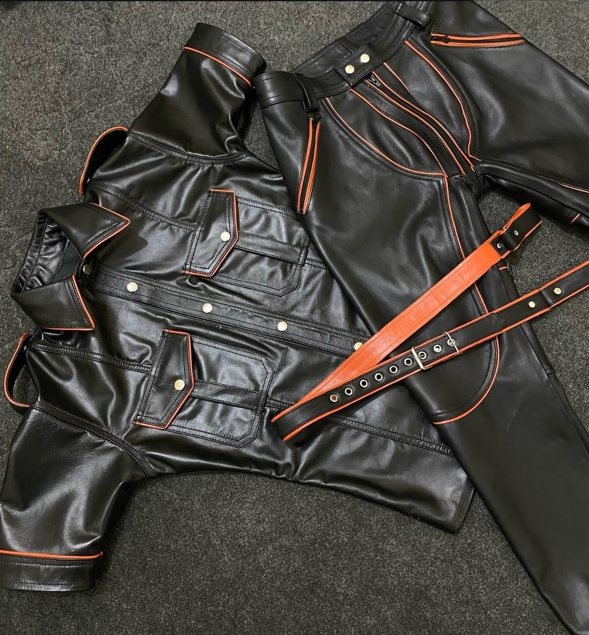Black Leather Jacket & Pants Set