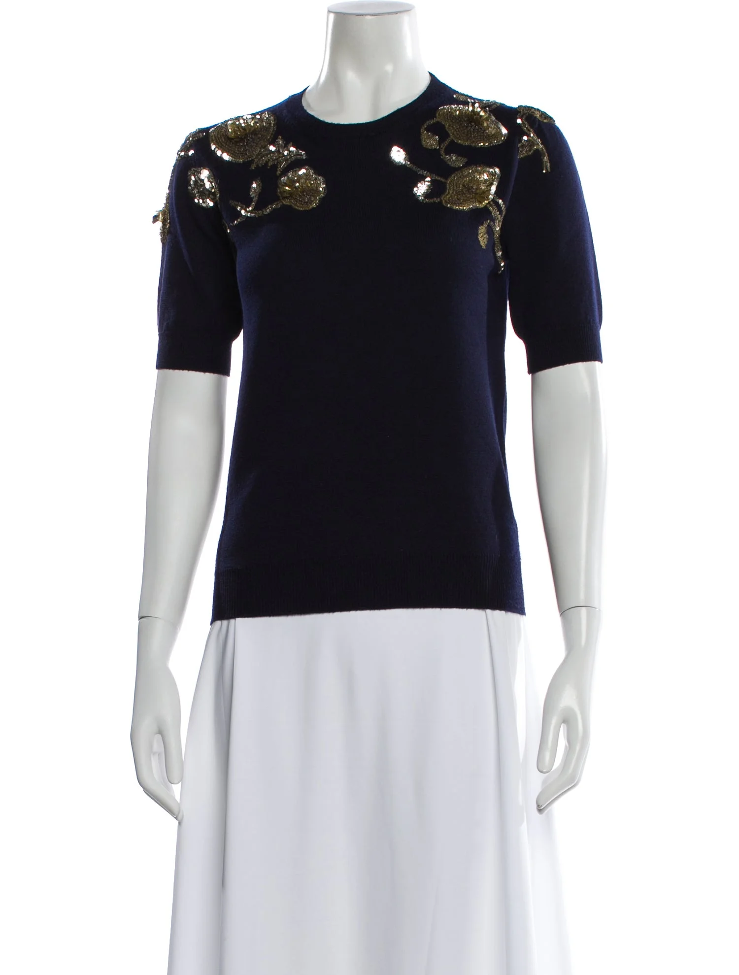 Embellished Navy Knit Top