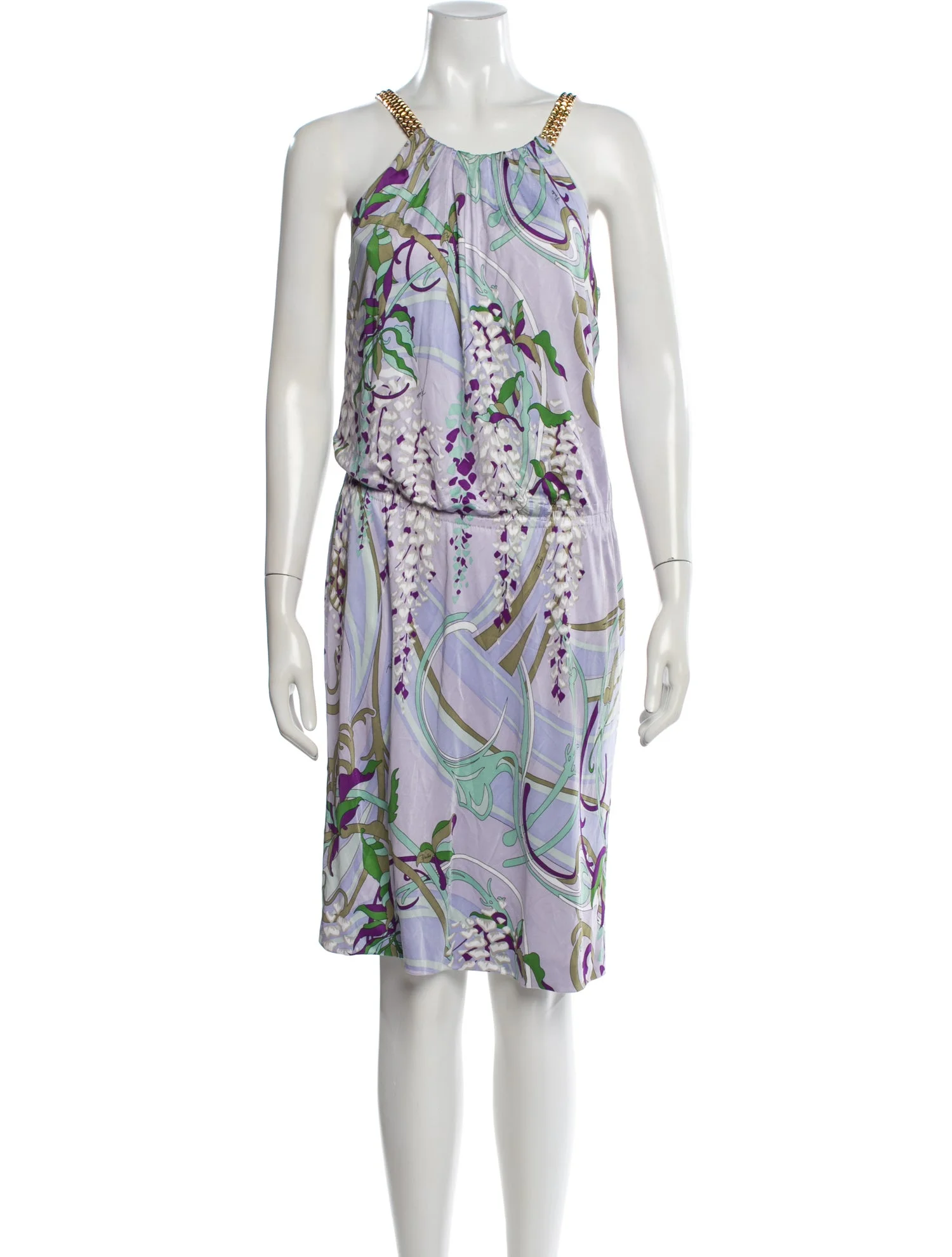 Printed Knee-Length Dress  Purple | Size: L
