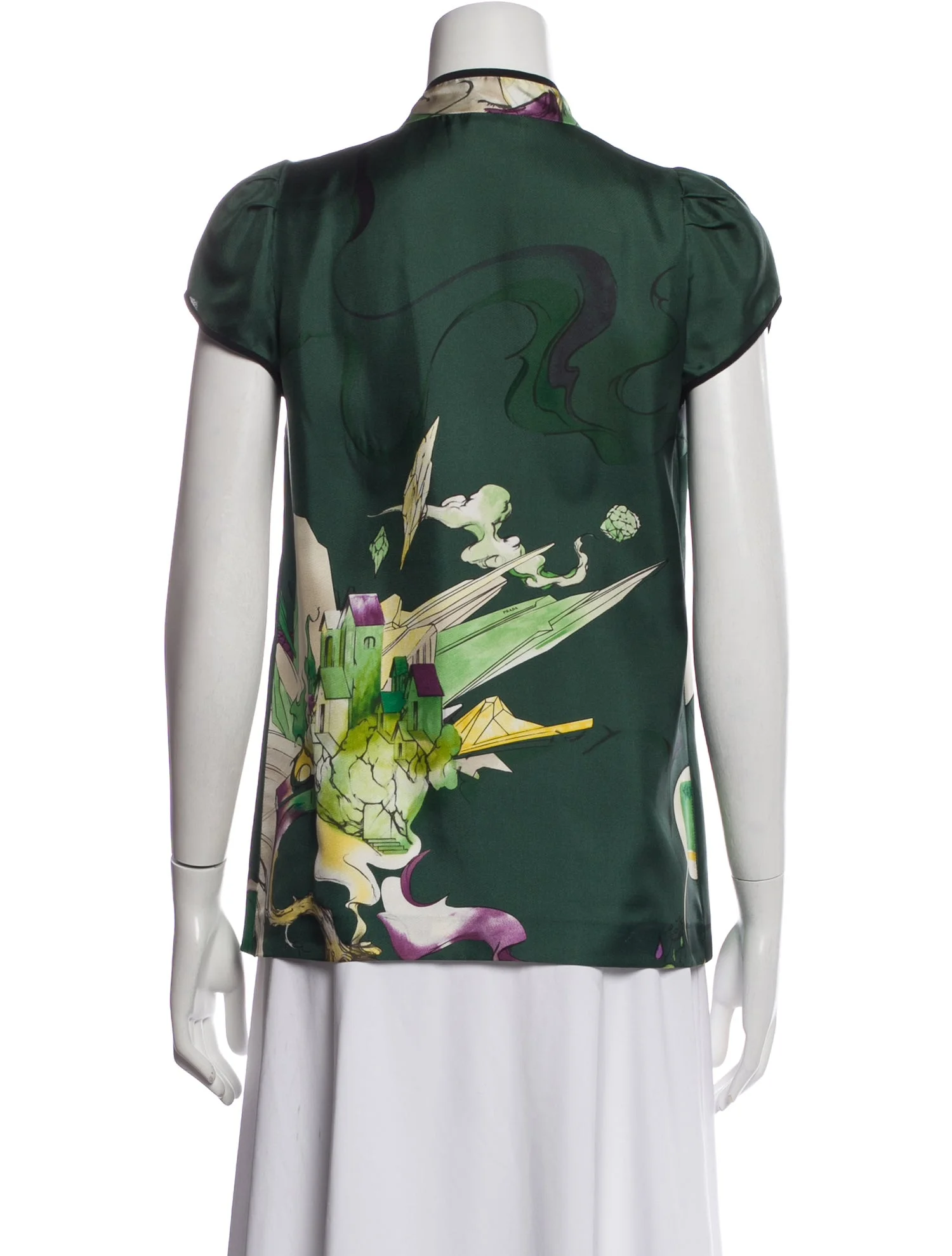 Green Floral Silk Blouse
