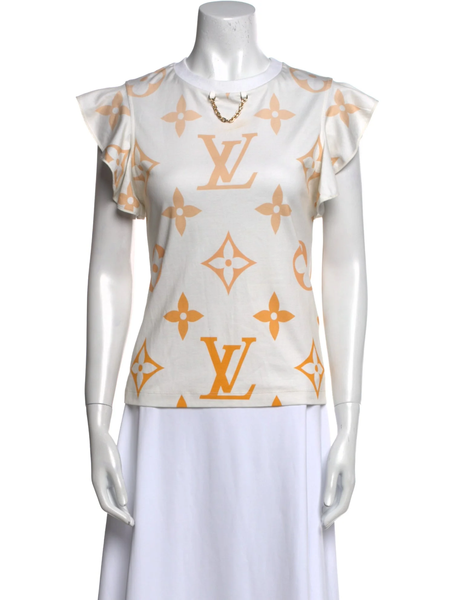 Designer Logo Print Ruffle Sleeve Top