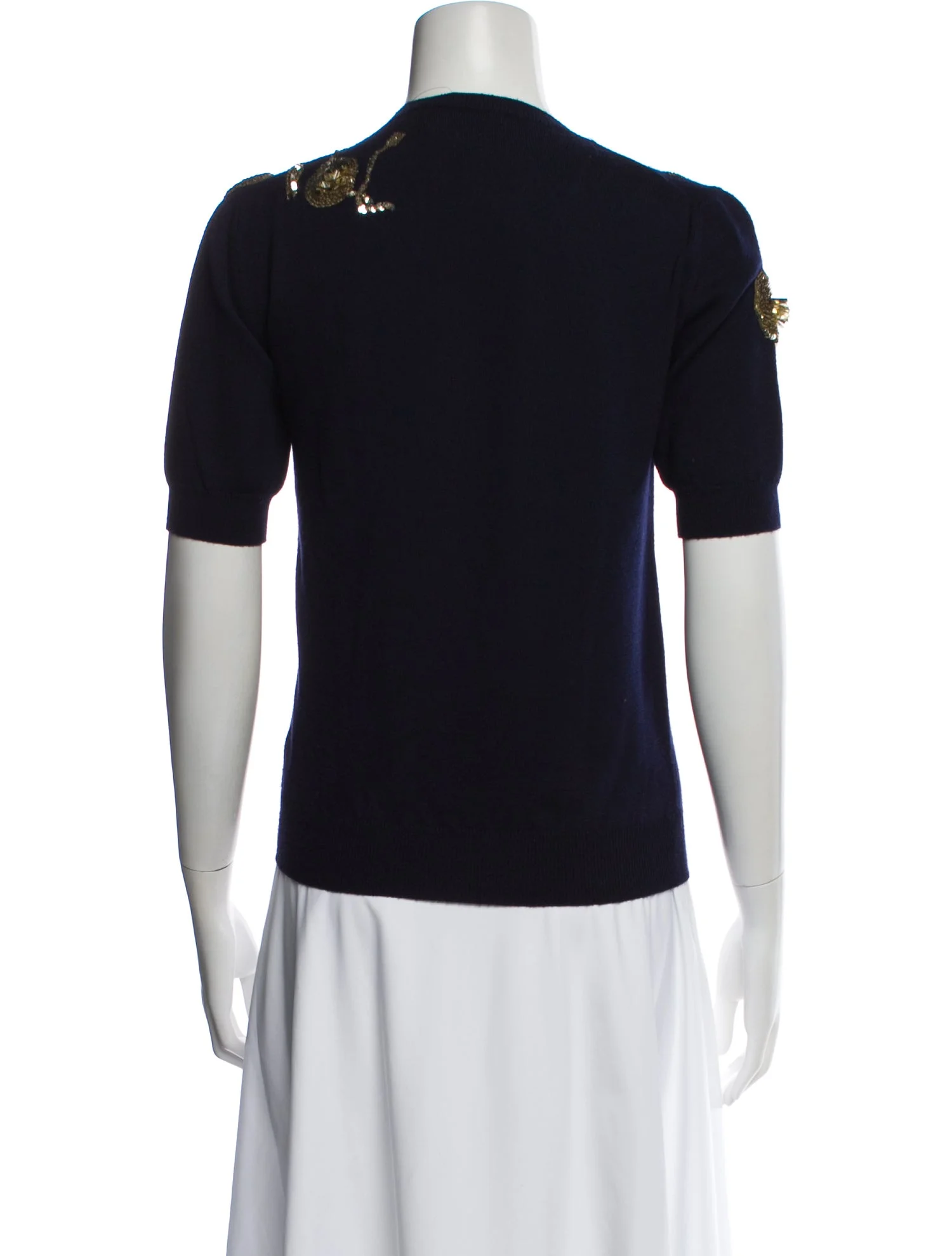 Embellished Navy Knit Top