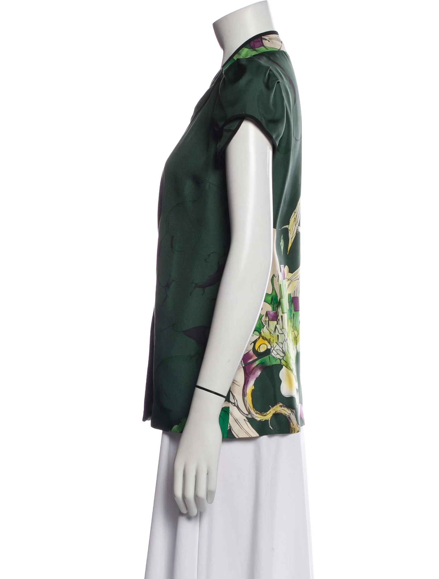 Green Floral Silk Blouse