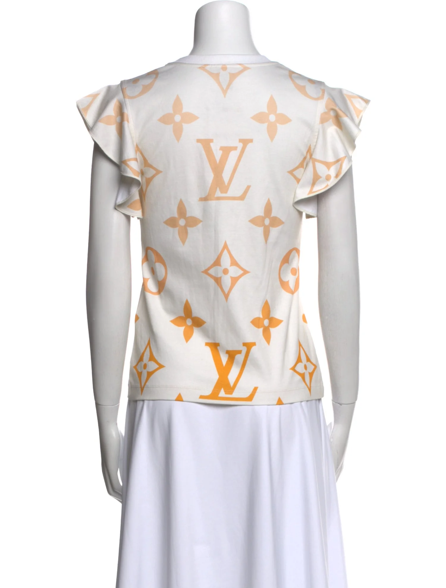 Designer Logo Print Ruffle Sleeve Top
