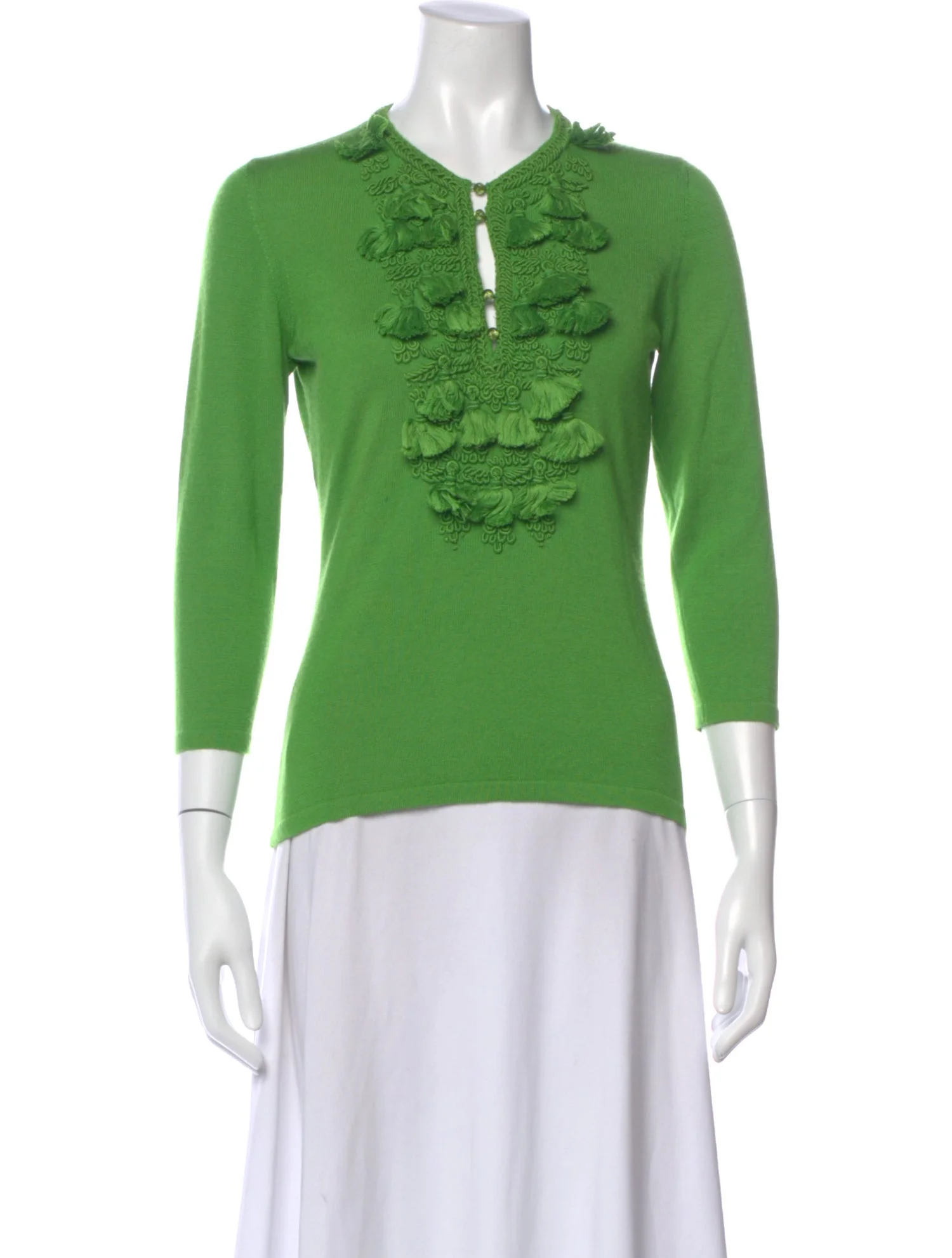 Green Ruffled Front Knit Top