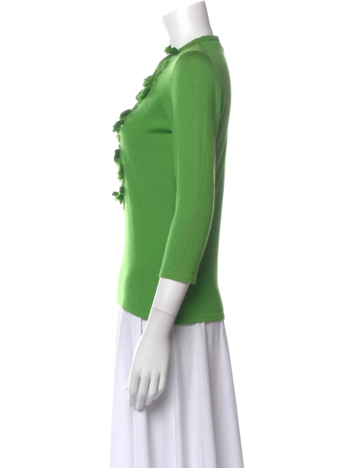 Green Ruffled Front Knit Top