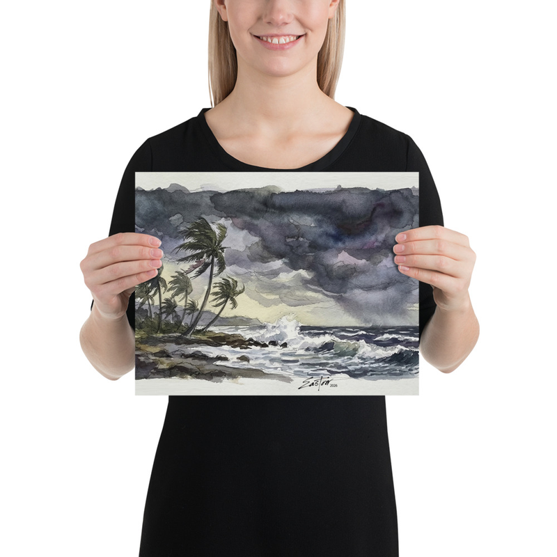 Stormy Beach Watercolor Print