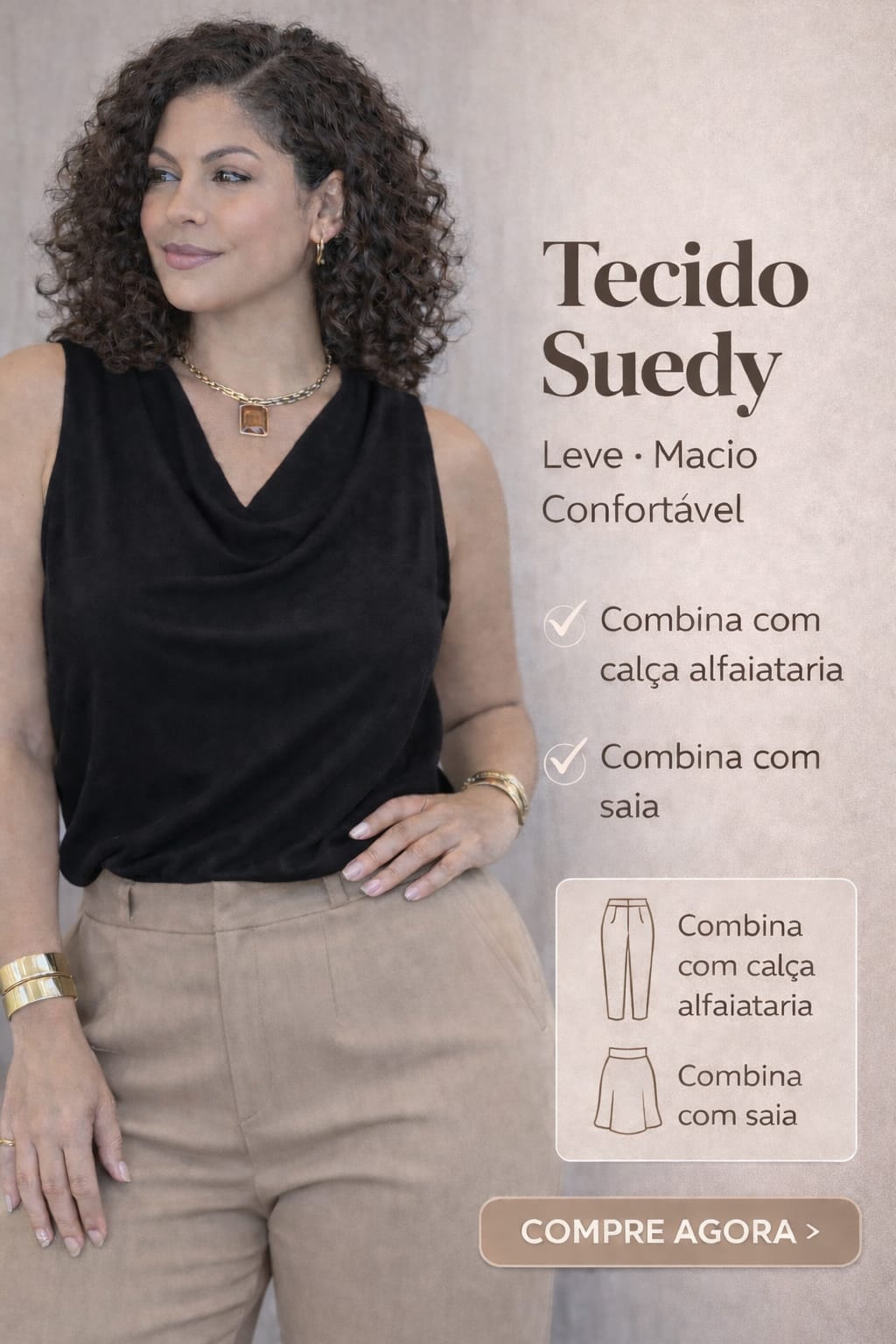 Blusa Feminina Slim em Suede – Gola Degagê Elegante | Veste 40 ao 44