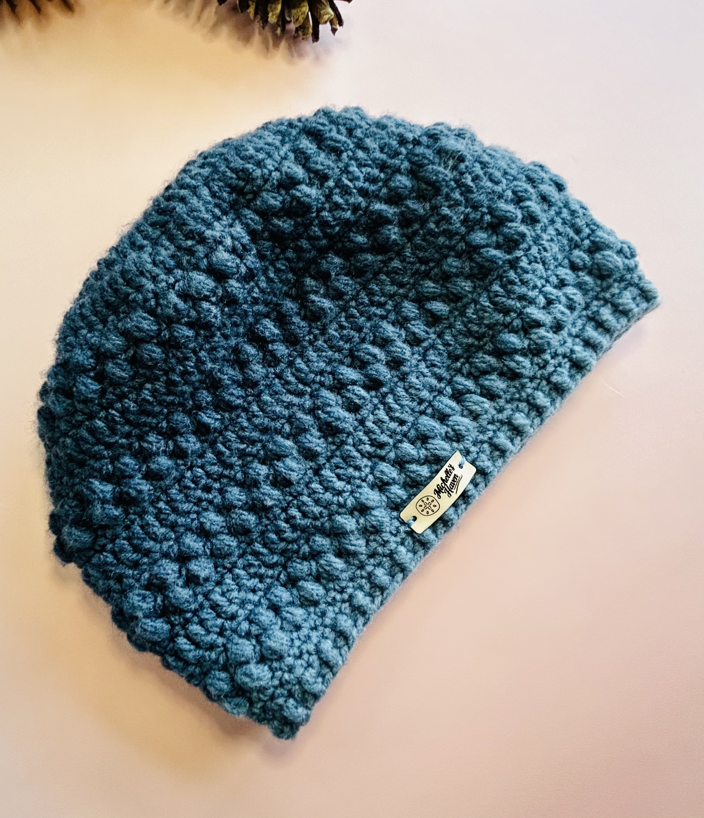 Blue Slouchy Crochet Beanie Hat | Textured Acrylic Knit Look, Cozy Fall Winter Wear