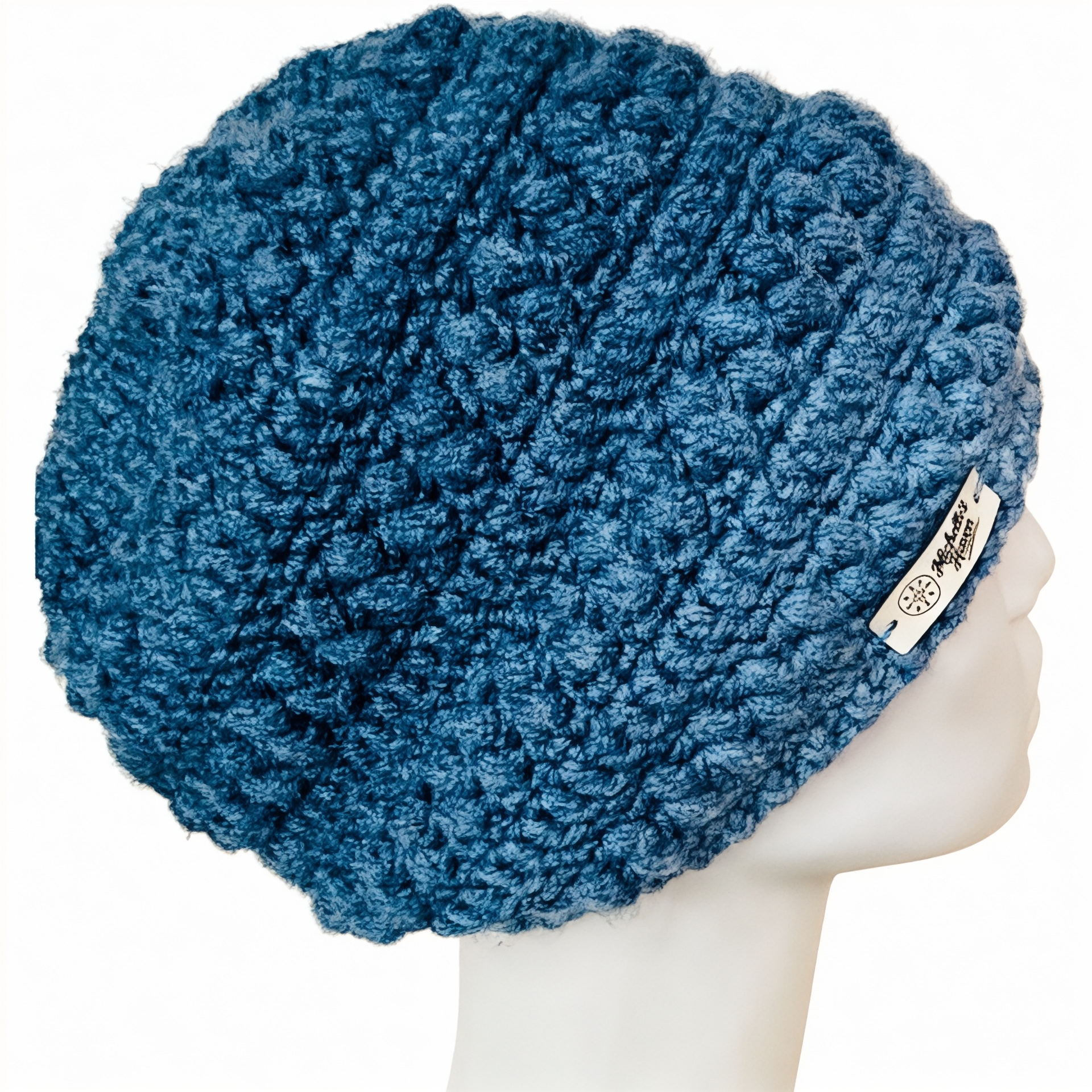 Blue Slouchy Crochet Beanie Hat | Textured Acrylic Knit Look, Cozy Fall Winter Wear