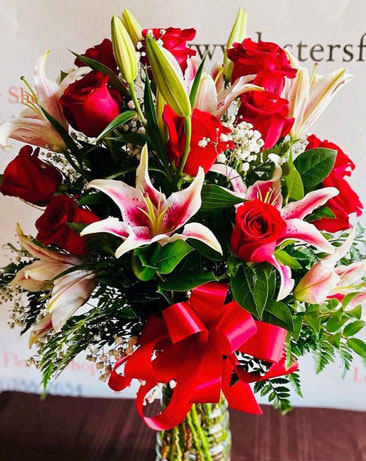 Gorgeous Red Roses & Pink Lilies