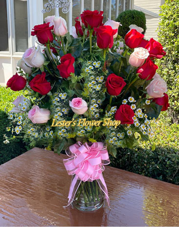 36 Premium Red & Pink Roses - Large Vase