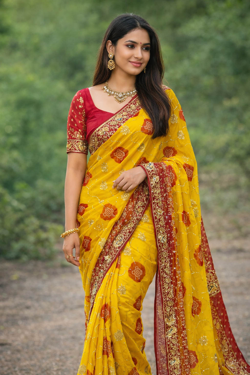 Yellow Floral Ethnic Saree