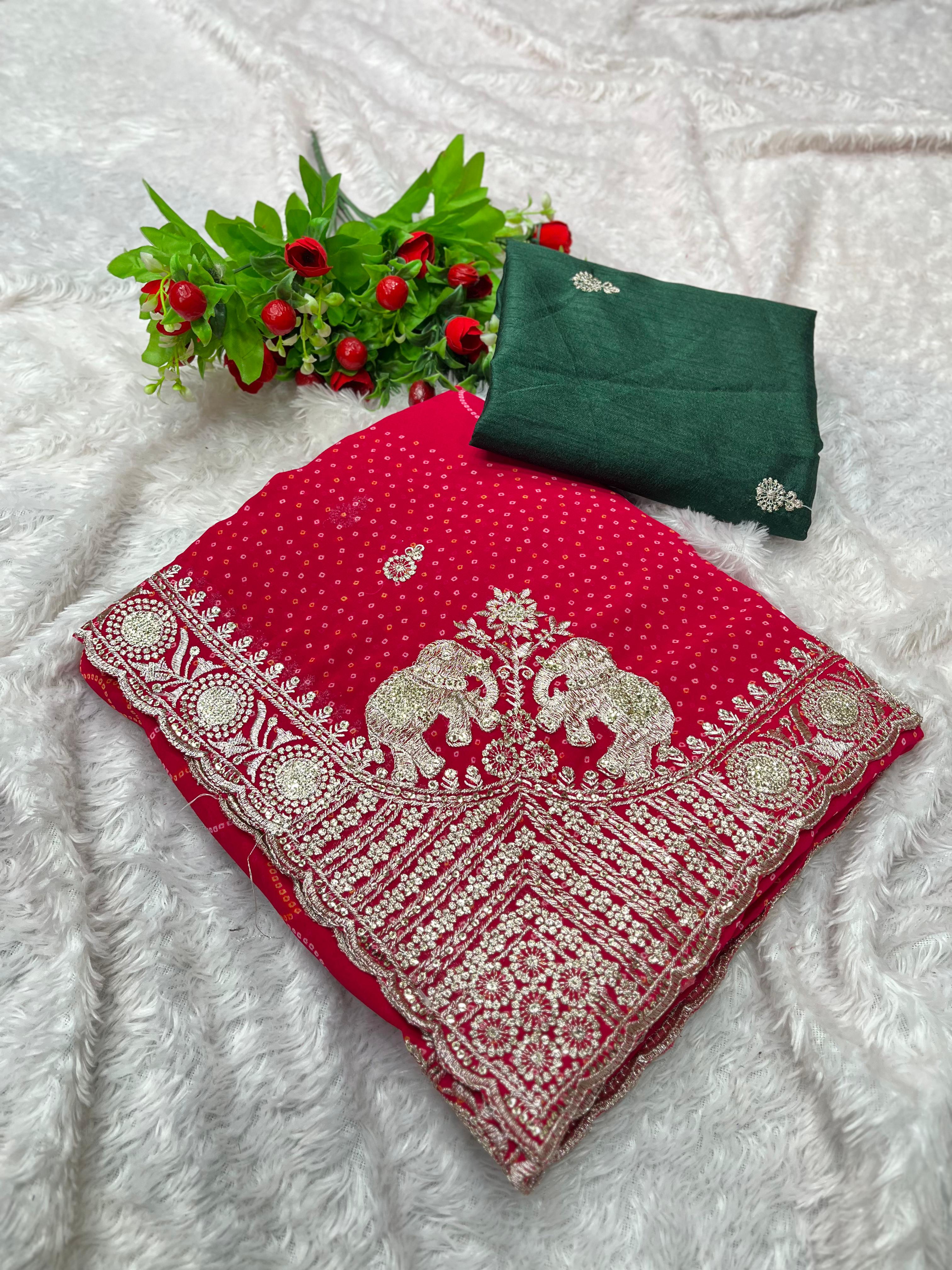 Embroidered Red Silk Saree