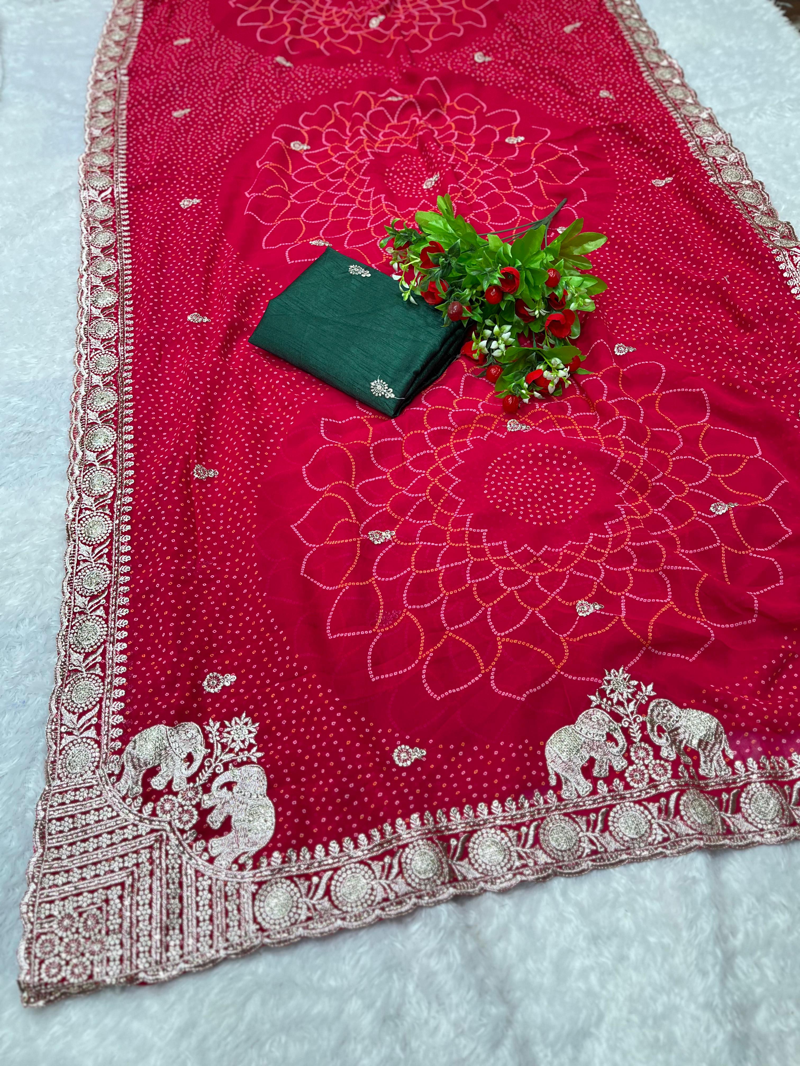 Embroidered Red Silk Saree