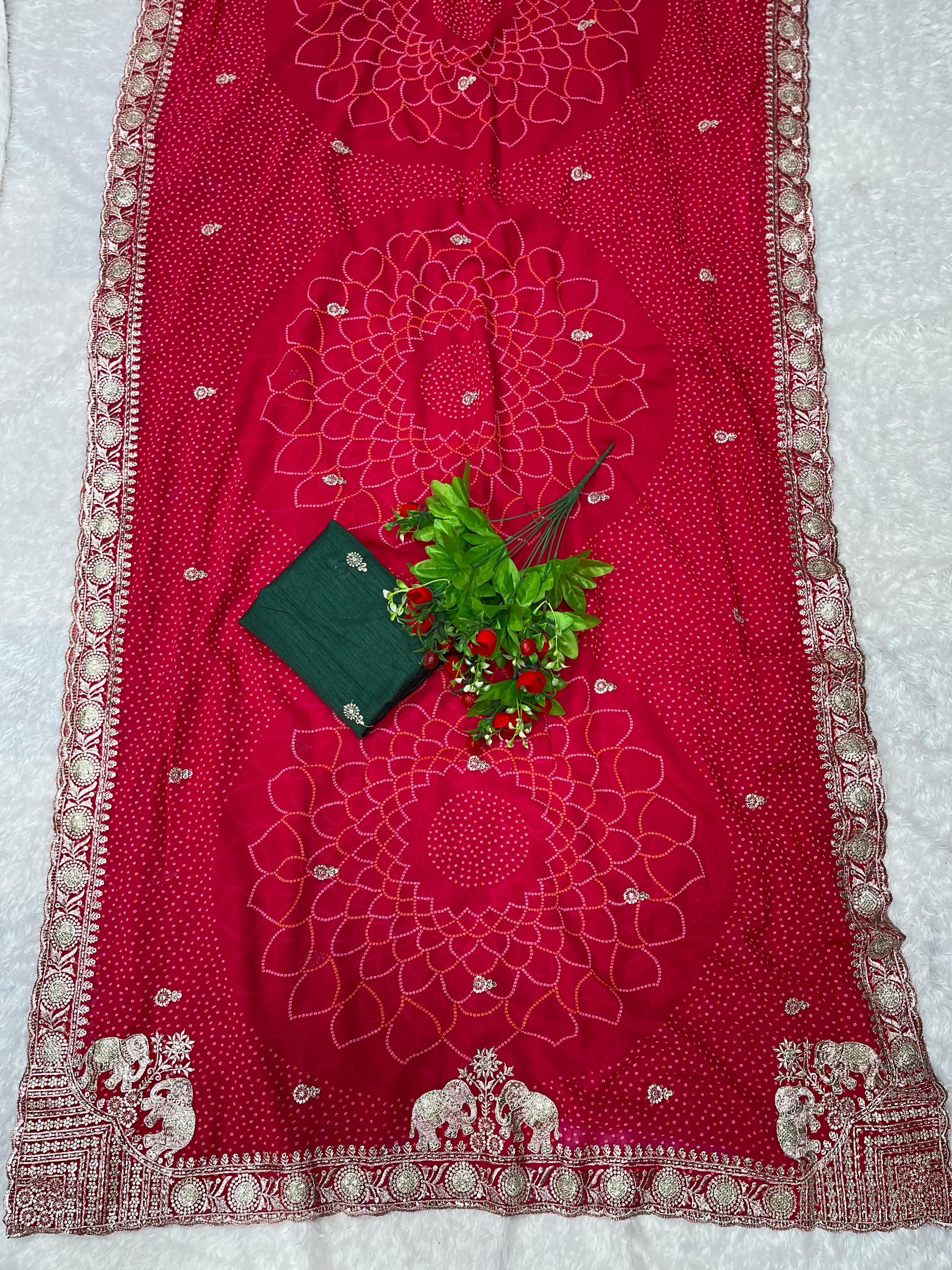 Embroidered Red Silk Saree