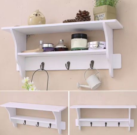 Wall-Mounted Shelf with Hooks