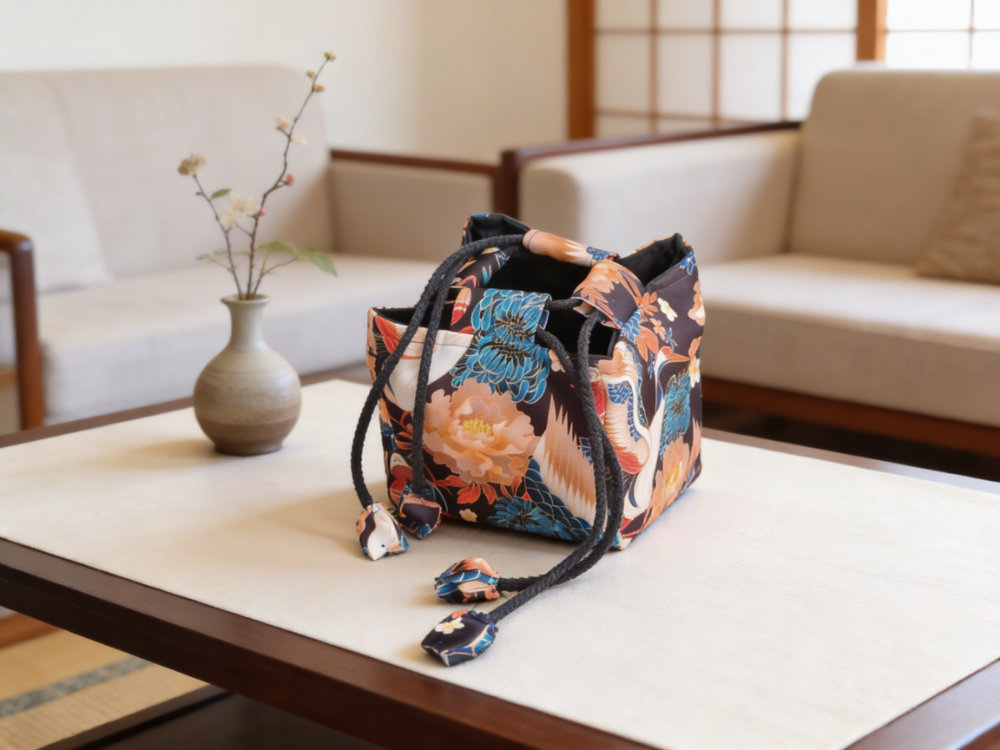 Sakiewka organizer komebukuro z motywem żurawi