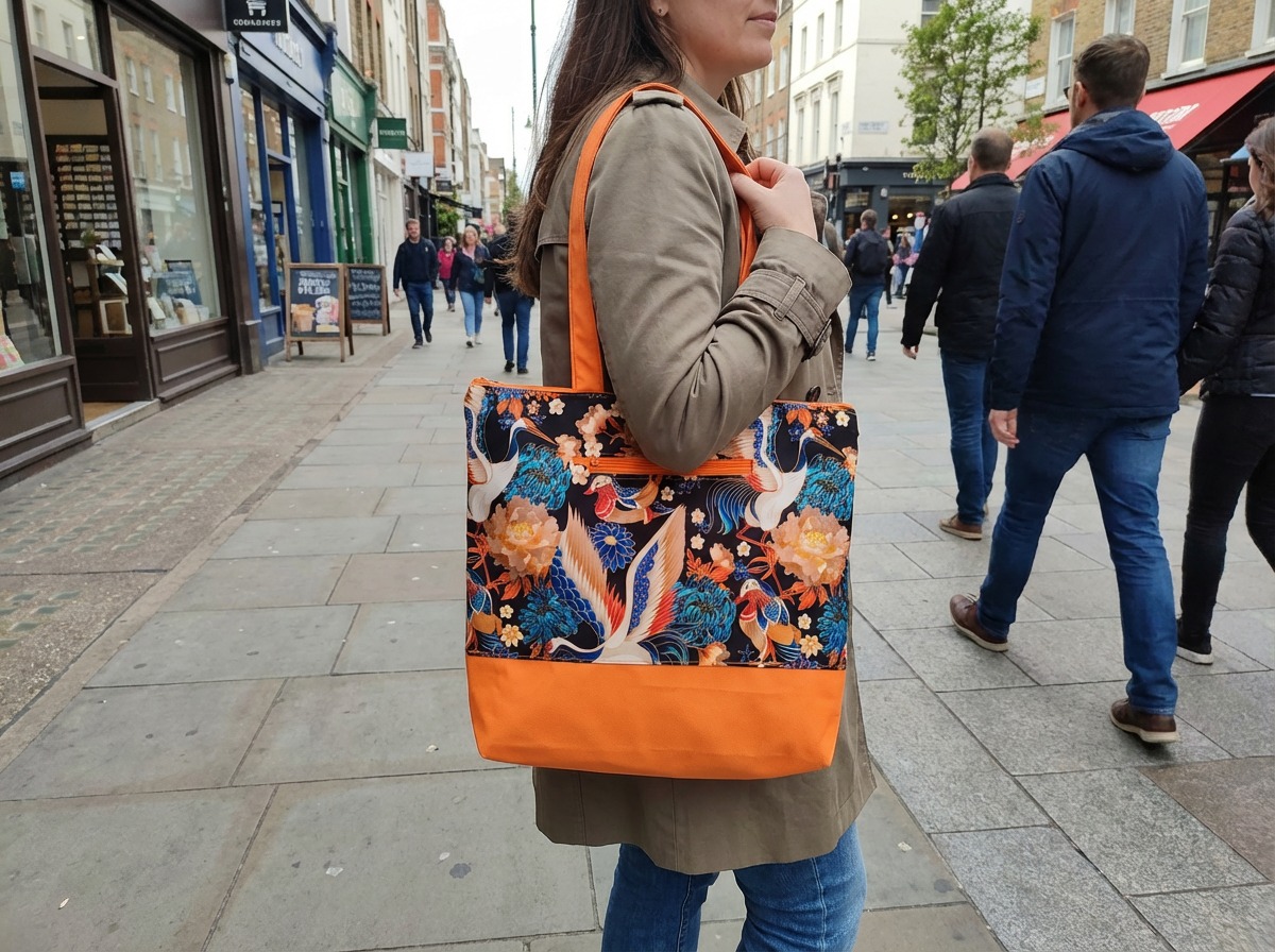 Torba codzienna zakupowa typu tote z motywem żurawii