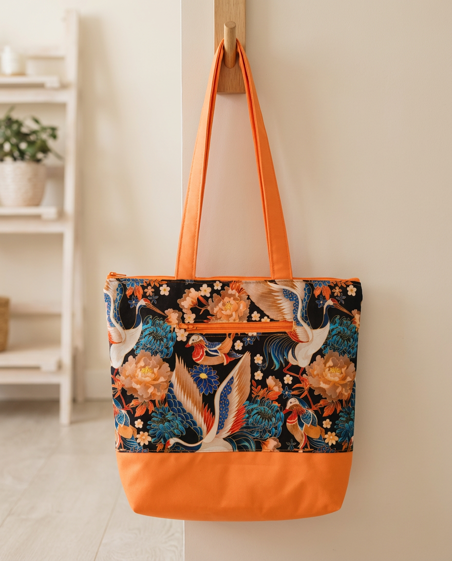 Torba codzienna zakupowa typu tote z motywem żurawii