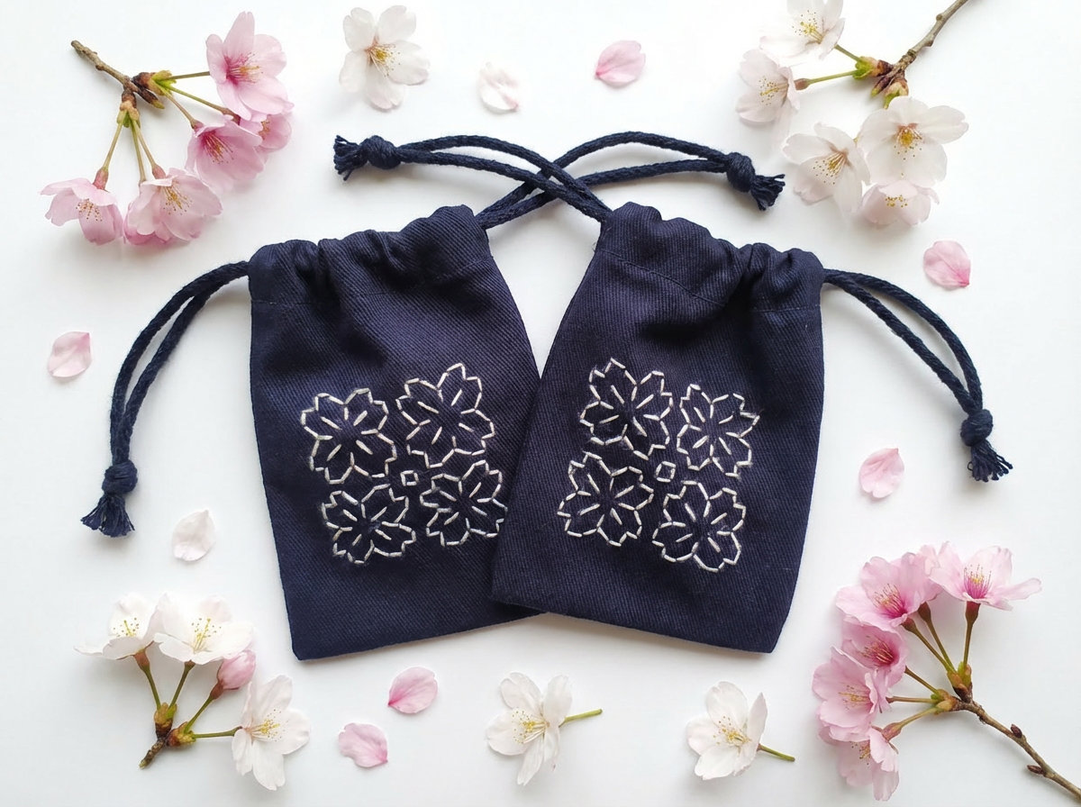 Woreczki na drobiazgi z haftem sashiko SAKURA